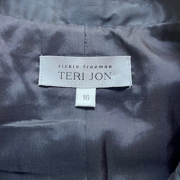 Rickie Freeman Teri Jon Size 16 Black Silk Wool Blend Corset Bow Blazer Jacket - Picture 3 of 11